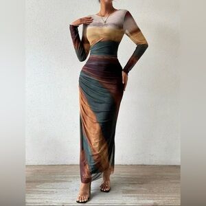 Allurite Tie-Dye Long Sleeve Maxi Dress - Size Large